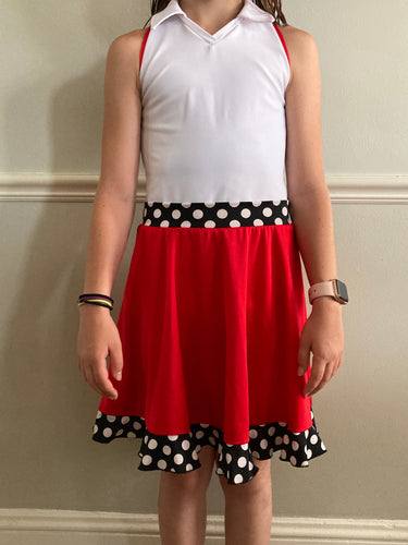 Red and white polkadots dress